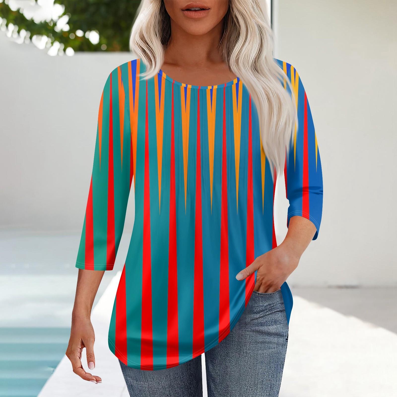 

Жіночий модний повсякденний плісирований топ з квітковим принтом і круглим вирізом, повсякденний весняно-літній топ з рукавом три чверті L