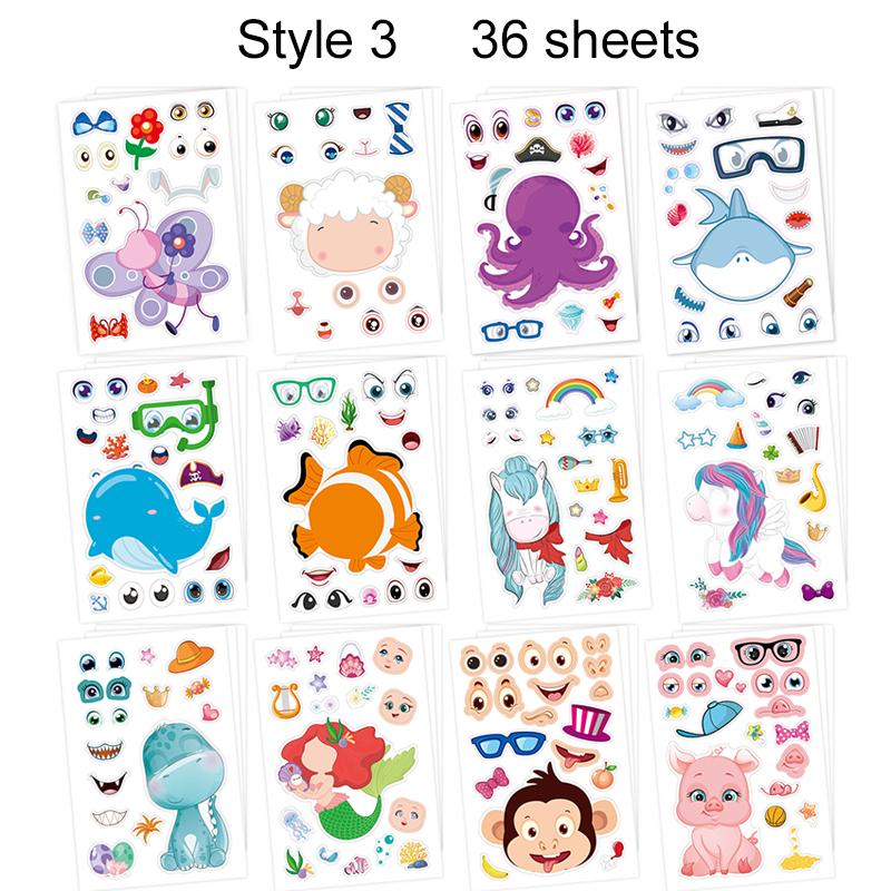 3648Pcs Face Changing Stickers Children Concentration Handmade Diy Sticker Waterproof Adhesive Birthday Gifts For Boy Girl Tmz
