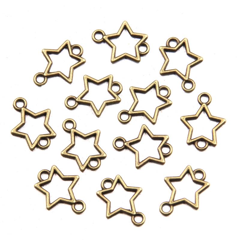 Exquisiter Legierungs-Retro-Hohler Stern-Verbinder Schlüsselanhänger - 2 Farben, 12x15mm, Heiß verkaufendes DIY-Schmuckzubehör