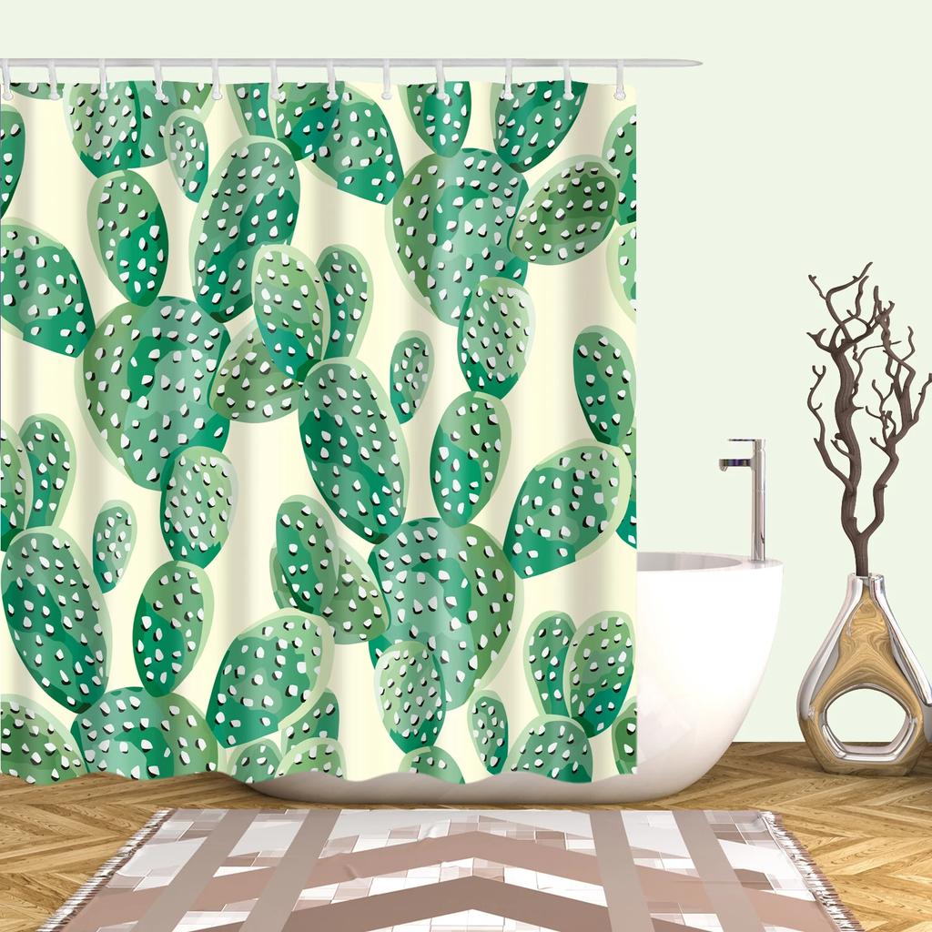 Tropical Plants Shower Curtains for Bathroom Polyester Fabric Shower Curtain Leaves Cactus Printing Bathroom Curtains Home Decor