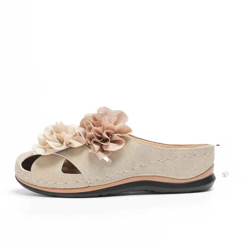 Modische Damenschuhe 2025 Marke Geschlossene Zehen Damen Hausschuhe Mode Floral Outdoor Lässig Sommer Übergröße Bequeme Keilabsatz Hausschuhe