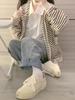 Women's Hong Kong Style Striped Hooded Sweatshirt - Lightweight Casual Zipper Cardigan for Spring/Autumn