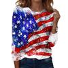 Women’s Casual Long Sleeve Crewneck Top with Independence Day Flag and Floral Print Loose Fit Comfortable Pullover Shirt
