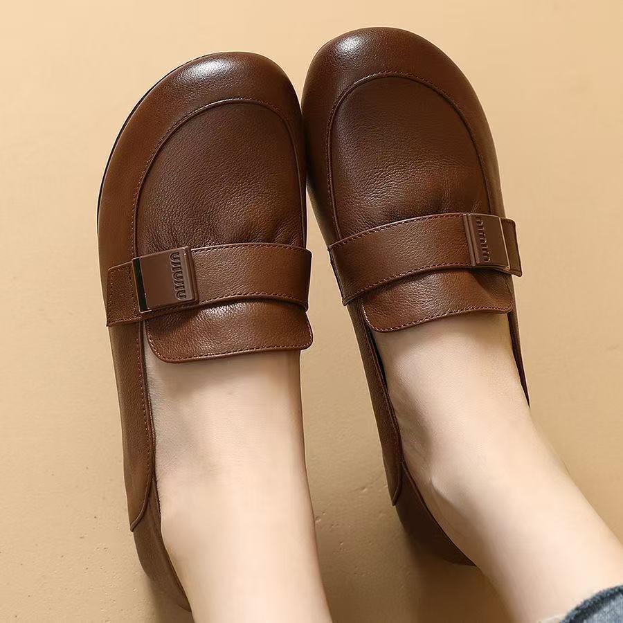 

Туфли из мягкой кожи с мягкой подошвой, женские туфли для мамы, весна 2025, новый большой размер, женская обувь, на полную ногу, широкая, полная, плоская подошва, с мелким вырезом, одинарные 41