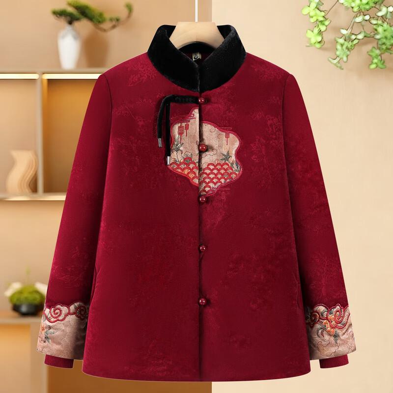 Elderly Women's Warm Fleece-Lined Cotton Jacket