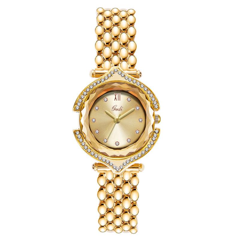 Steel Belt Watch Women'S Diamond-Encrusted Alloy Quartz Watch Niche Light Luxury Waterproof Watch