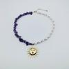 Bohemian Pearl Chip Beaded Sunflower Choker Necklace in Two-Tone Stainless Steel