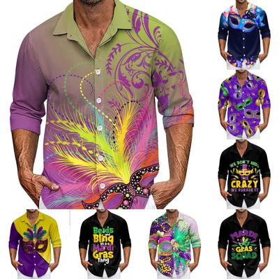 Men's Summer New Loose Print Long Sleeve Shirt Cardigan Beach Shirt
