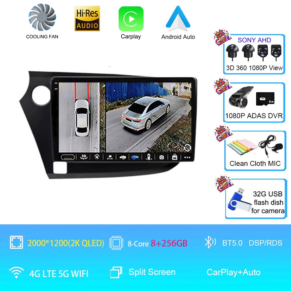 9" Android 14 For HONDA INSIGHT 2009 - 2014 Navigation GPS Carplay Multimedia Player Car Radio Auto Stereo 2din DVD 360 Camera