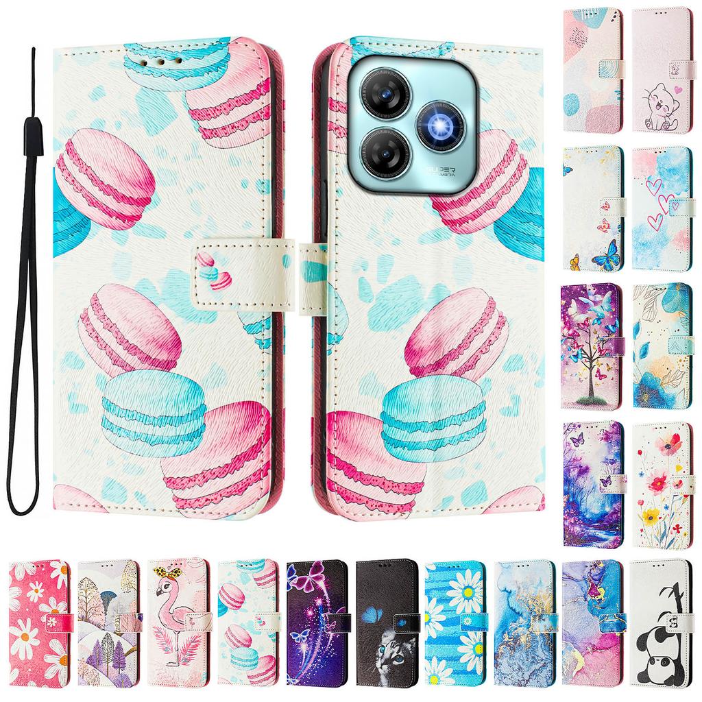 Macaroon Luxury Painted Leather Case Wallet Book Style Cover for ZTE Blade A52,A53,A73,V50 Vita,V40S,V60,A35,A55,A75...