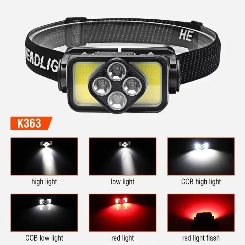 USB Rechargeable Headlamp 18650 Battery LED Headlight Waterproof Portable Head Flashlight Hiking Camping Head Cycling Torch