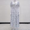 Summer Woman's Retro Elegent Suquare Neck Puff Sleeve Floral Print Maxi Dress Partywear SweetClub Dress