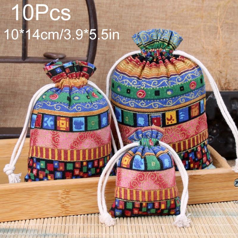 1/10PCS Ethnic Style for Weddings Christmas Stripe Buddhist Beads Sorting Bag Drawstring Pocket Bag Bohemian Jewelry Bag Cotton