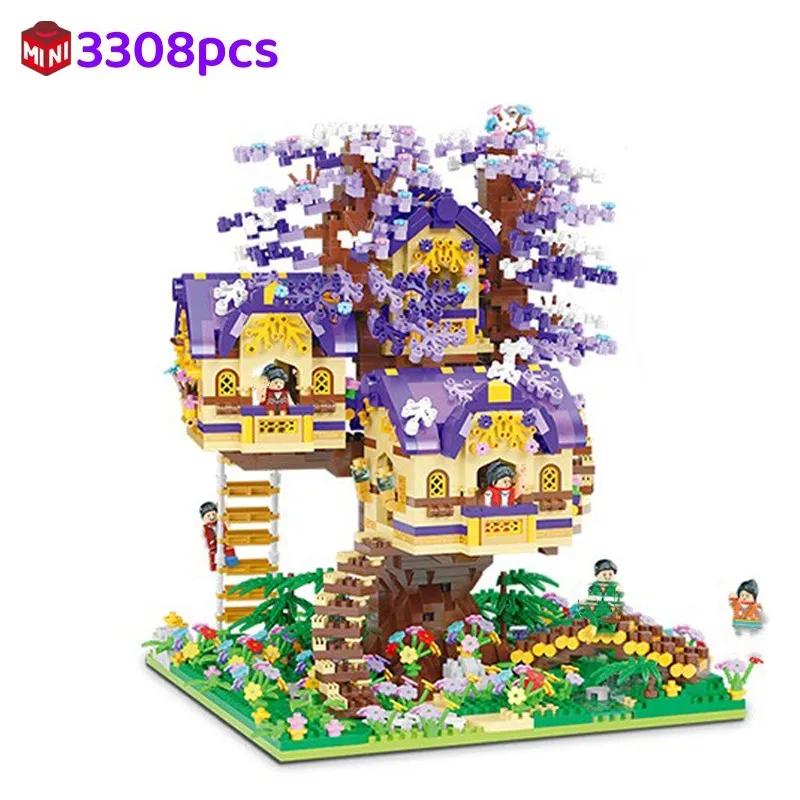 Creative Micro Bricks Cherry Blossom Tree House Building Blocks Assembled Model Street View MOC Kit Christmas Gift Boys Girls 3+