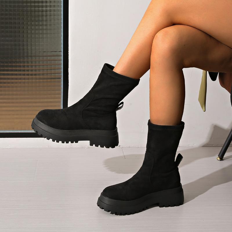 Fashion Women's Fashion Thick Heel Cotton Boots Winter New Round Head Suede Sleeve Thick Sole Anti-slip Wear-resistant Short Boots
