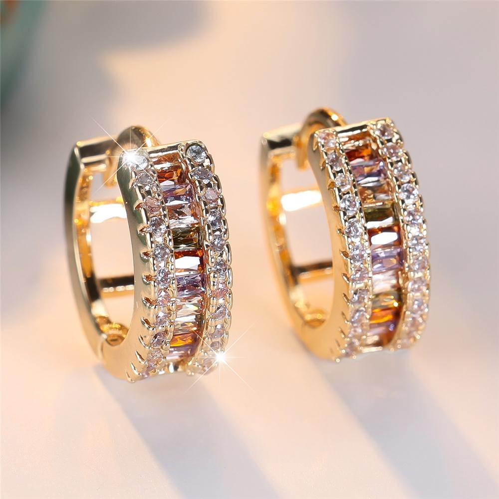 

Cute Female Green Rainbow Crystal Zircon Round Hoop Earrings For Women Gold Color Wedding Jewelry