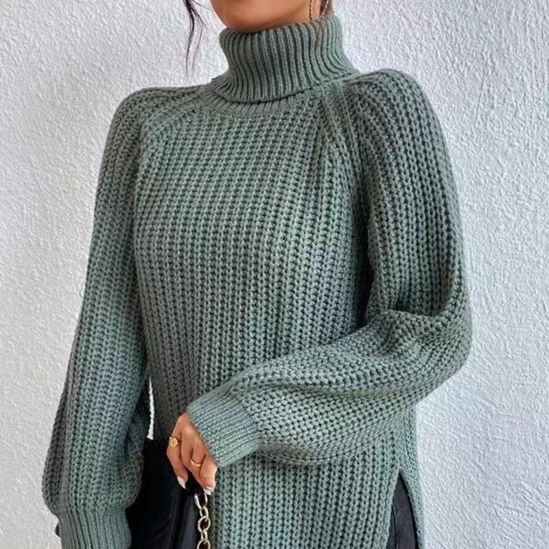 Women's Fashion Casual Fall Winter Solid Color Print Long Sleeve High Neck Sweaters