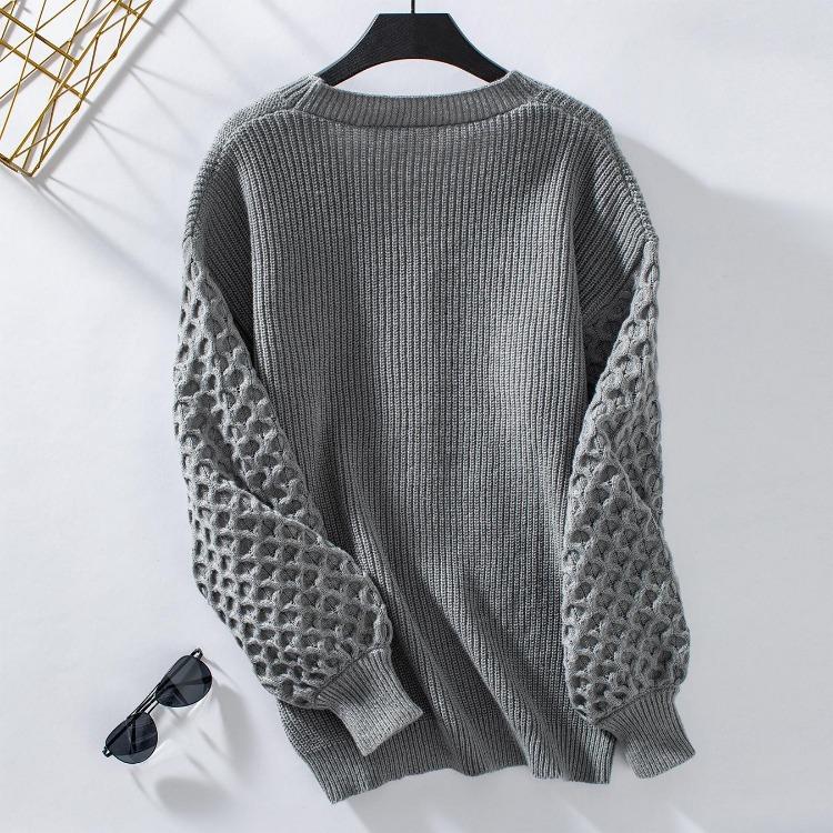 Vintage Solid Color V Neck Knitwear Cardigan Loose Long Sleeve Sweater Top for Autumn Winter