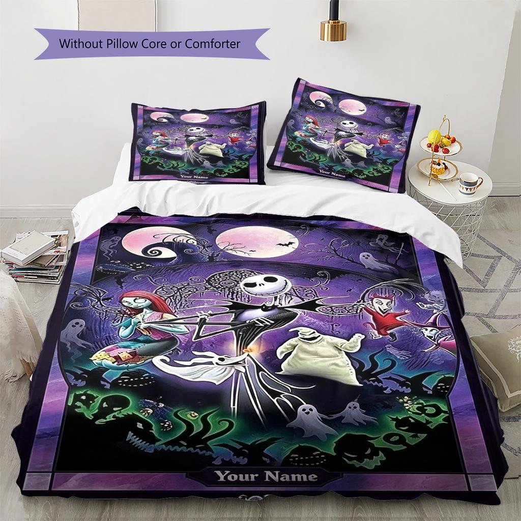 Name Individuelles Jack & Sally Muster Bettwäscheset Bettbezug Kissenbezug Heimdeko Geschenk (1 Bettbezug + 2 Kissenbezüge, ohne Füllung)