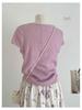 Purple Floral Knit Two-Piece: Short Sleeve Top & Elastic Long Skirt (Summer 2026 Collection)