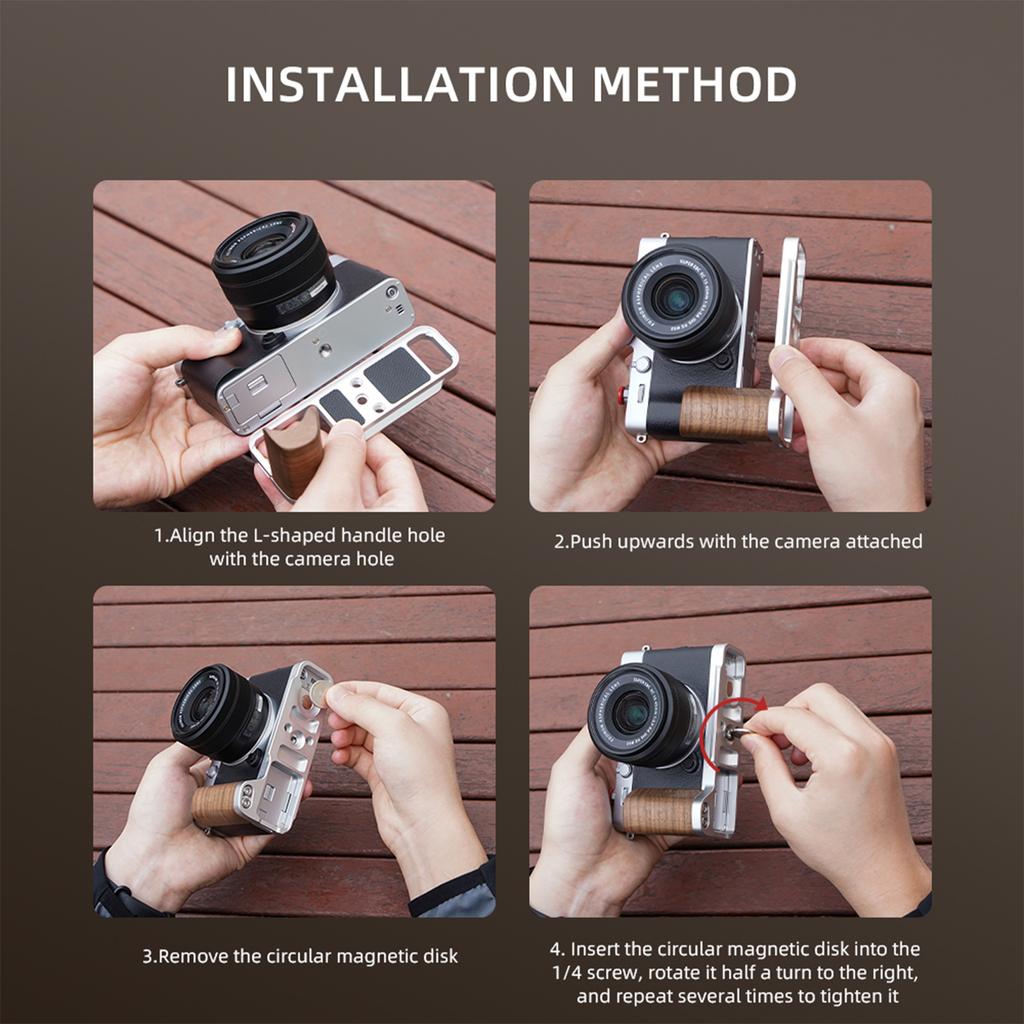 L-Shape Hand Grip with Shutter Button for FUJIFILM X-E5 Camera Body Wooden Bracket Handle Arca Quick Release Grip Accessories