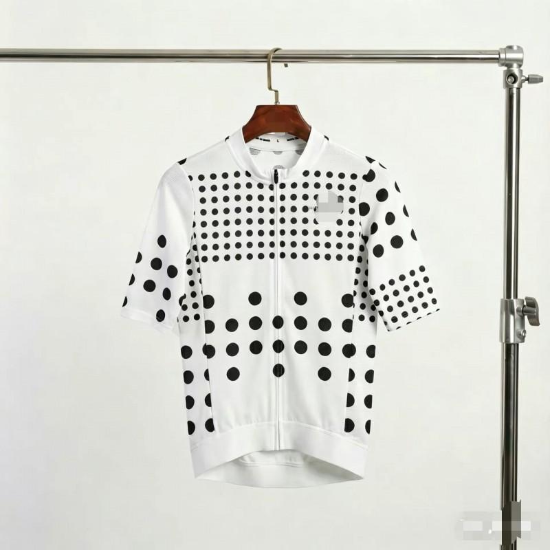 Mens Cycling Jersey Short Sleeve Black White Polka Dot Breathable Quick Dry Mesh Road Bike Ride
