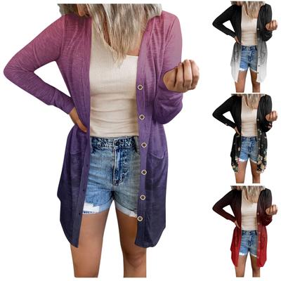 Damen-Cardigan mit offener Vorderseite, leicht, langärmelig, Knopfleiste, lose Oberbekleidung