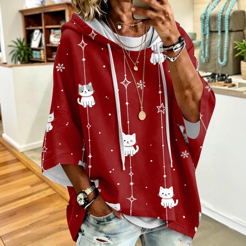 Sweat à capuche imprimé de Noël pour femme Coupe ample Haut pull décontracté