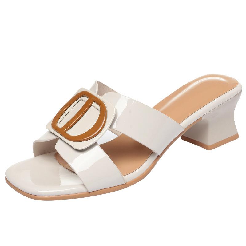 Fashion New Summer Women Slippers  Square Toe Thick Heel Flats Flip Flops Sandals Women Shoes Medium Heel Fashion Slippers Versatile