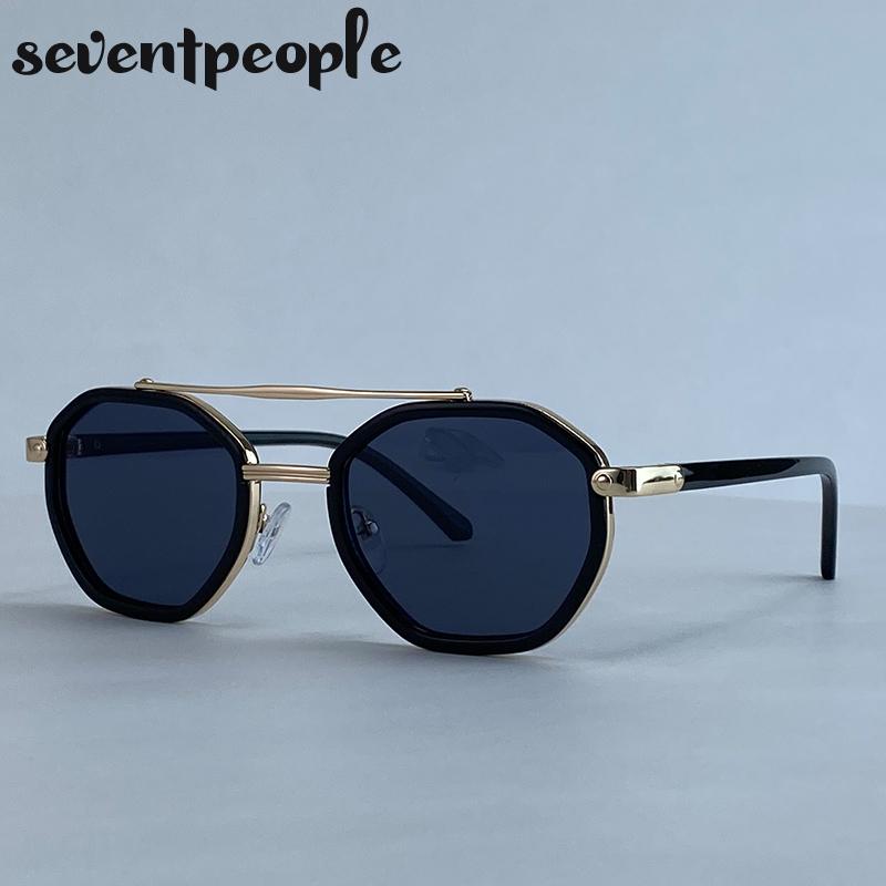 Classic Steampunk Octagon Sunglasses Women  Luxury Brand Vintage Polygon Double Beam Sun Glasses For Ladies Punk Eyewear