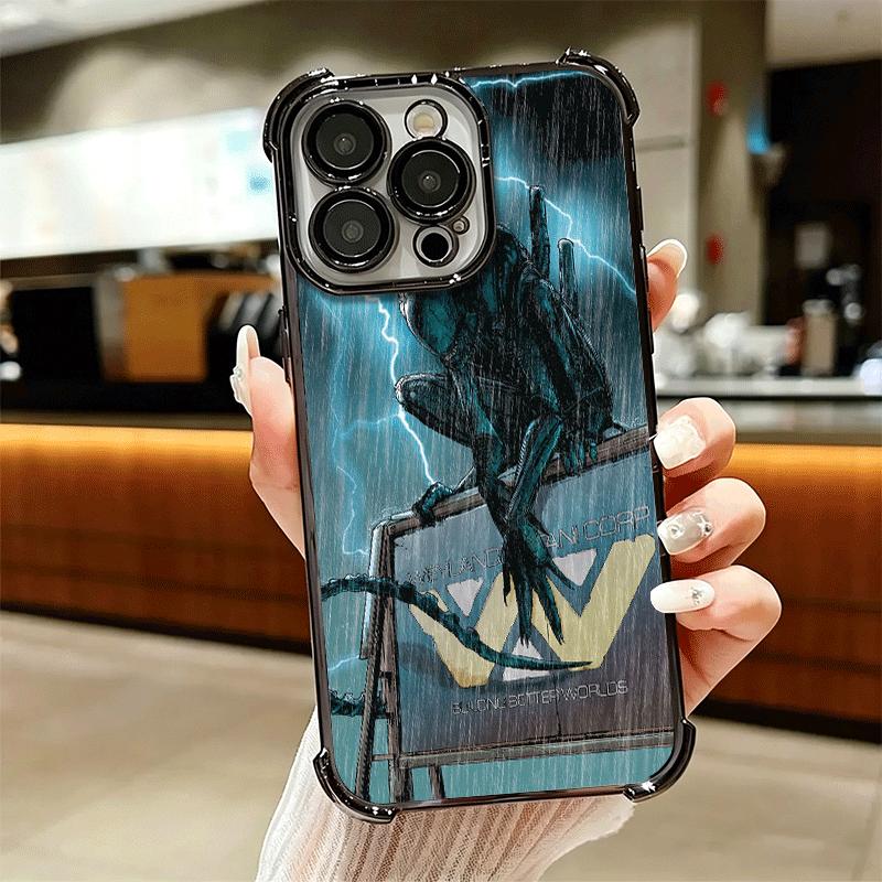 Cool A-Alien X-Xenomorph Plating Phone Case For Iphone 16 17 Pro Max Air 16E 14 15 Plus 12 13 Mini Anti-Fall Airabag Cover