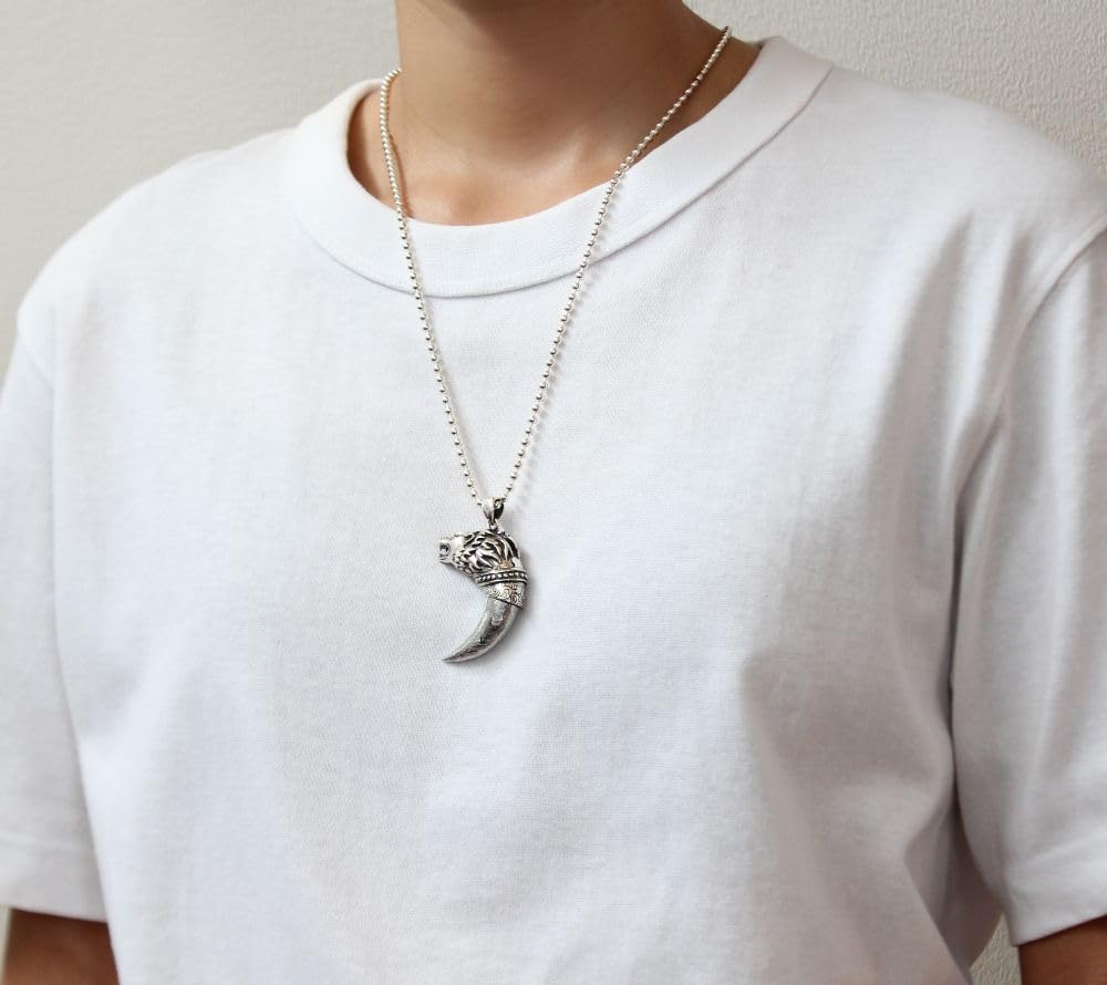 MIZAL Gibeon Meteorite Wolf Fang Pendant, Native American, Men's, 925 Sterling Silver