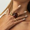 Salircon 5 Pcs/Set New Vintage Trendy Large Finger Rings Women Exaggerated Amber Color Resin Temperament Geometric Ring Jewelry