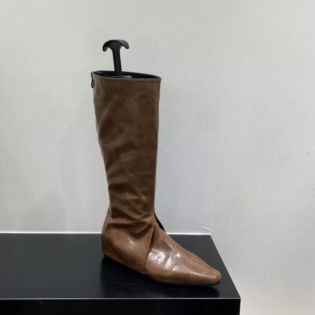 Inner Height Increase Brown Trouser Boots Long Boots Women's Shoes New Spring, Autumn and Winter Pointed Thin Long Tube Knight Boots