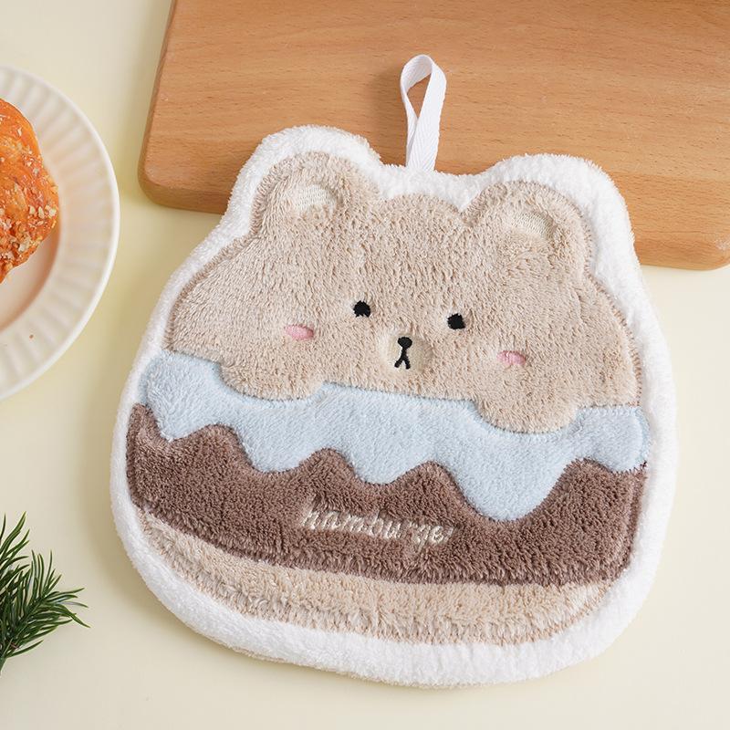 Çizgi Film Burger Hayvan Havlu Asılı Mutfak El Silme Kalınlaştırılmış Mendil Bez Emici Asma Halkalı Banyo Malzemeleri