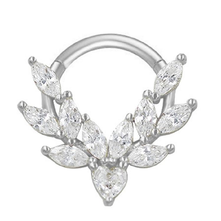 Kristall-Nasen-Clicker Handgefertigt Silberfarben Septum-Ring Edelstahl Piercing-Accessoire für Ohr und Knorpel