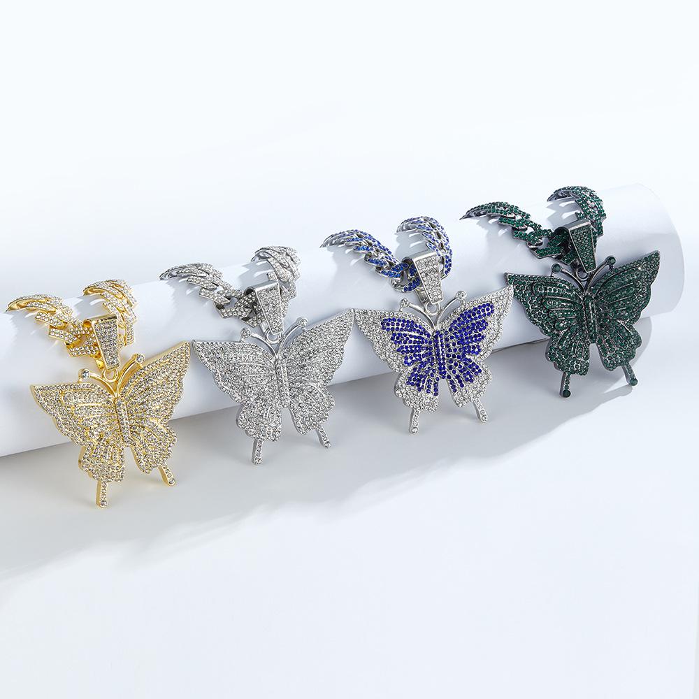 Trendy Zircon Butterfly Hip Hop Pendant Necklace for Couples