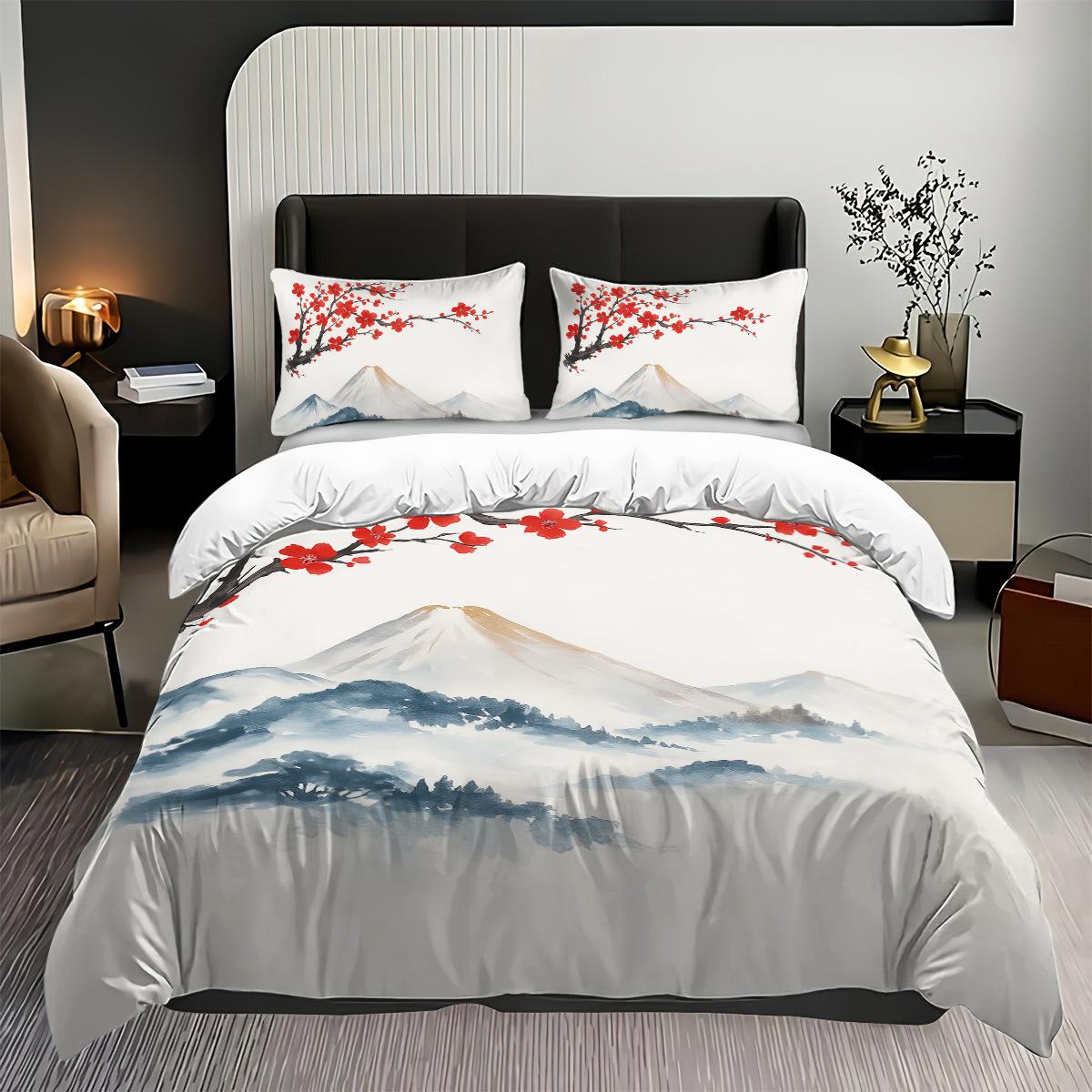 

Ink Painting Quilt Cover Chinese Style Digital Printing Polished Quilt Cover Bedding Three-Piece Set 135x200cm