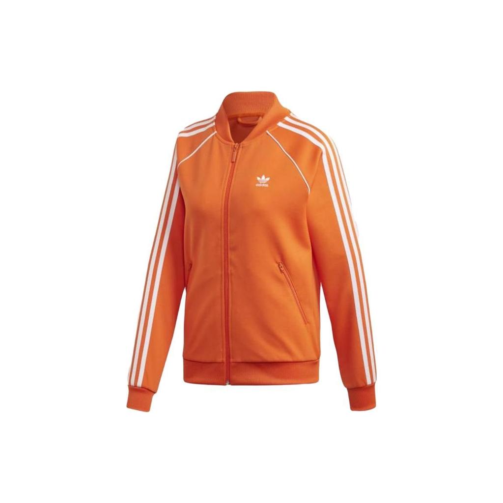 Adidas Striped Print Stand Collar Jacket Women Jacket Orange ED7589