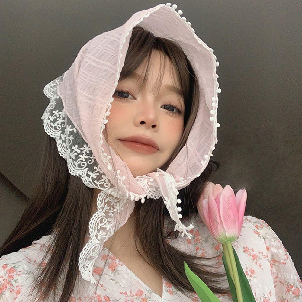 Sweet Gentle Lace Hair Scarf French Style Photo Hair Accessories Headband Turban Triangular Hair Band Strap Women Girls