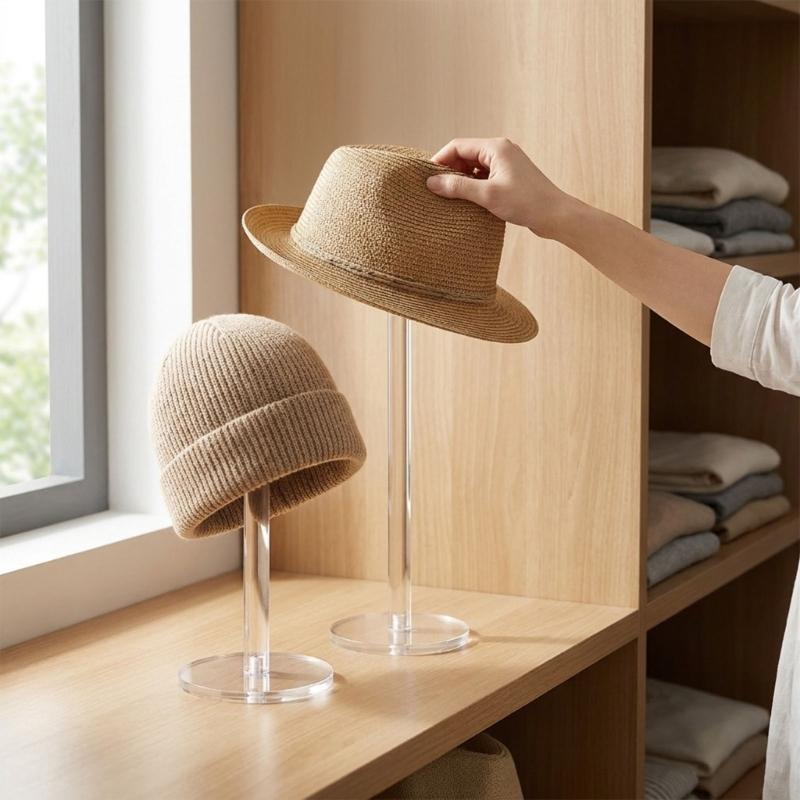 Acrylic Hat Display Stand Wigs Storage Rack Acrylic Cap Display Unit Hat Display Rack for Home and Store Organization