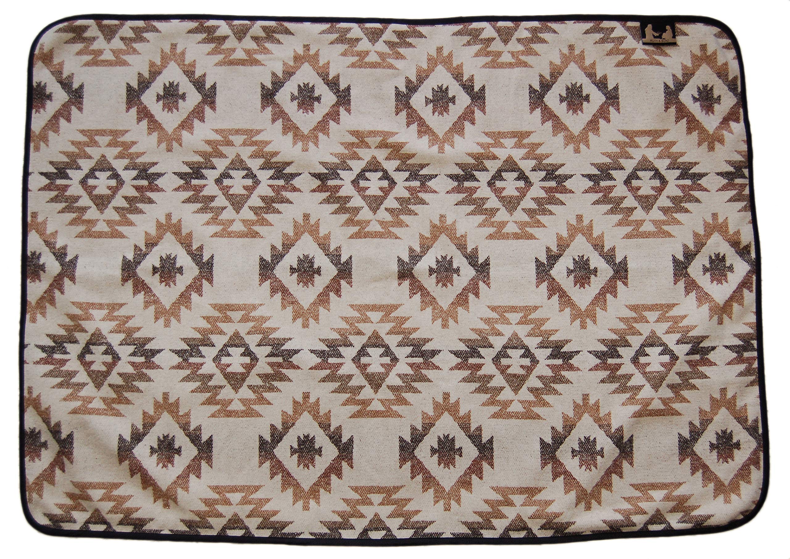 Ethnic Native Pattern Wool Multi Mini Blanket x Ruth&Boaz Blend/Nylon N-Beige (100cm 70cm)