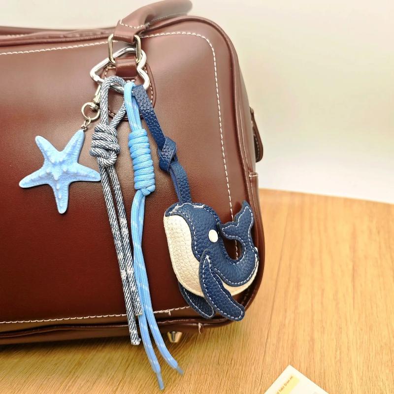 Exquisite Blue Whale Pendant Keychain Cute Starfish Whale Woven Rope Car Bag Decoration Creative Gift