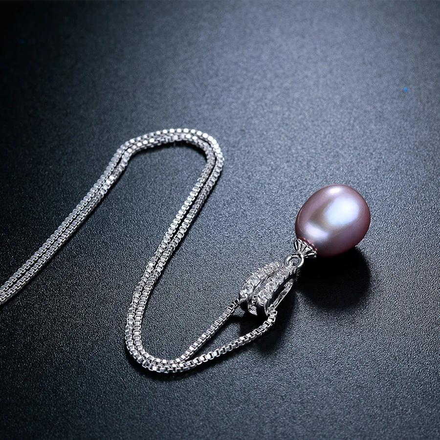 AAA Zircon 100% Natural Freshwater Pearl Pendants For Women Elegant Silver 925 Necklace 45cm Fine Jewelry(No Chain)
