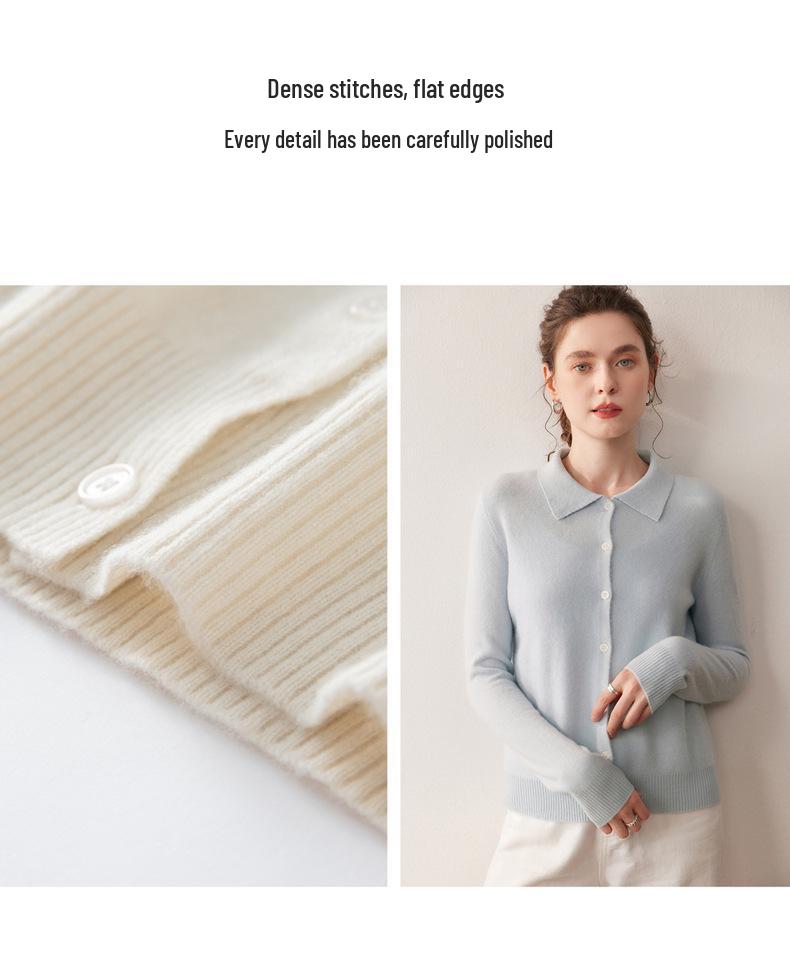 2025 Autumn/Winter Women's Cashmere Polo Collar Long Sleeve Loose Knit Cardigan Sweater