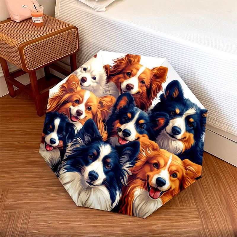 1 ks automatický skládací deštník - Vzor koláže psů, přenosný a skládací design s 8 žebry, Vánoční narozeninové dárky