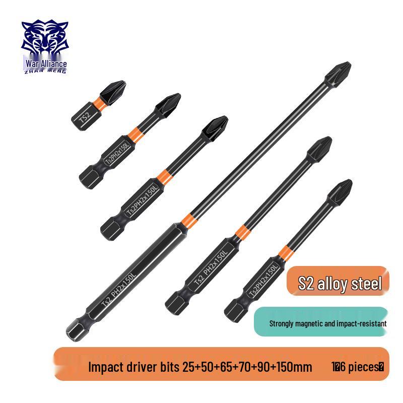 Phillips Magnetic High Hardness Extended Anti-Slip Electric Screwdriver Bit, Hex Shank, Rustproof.
