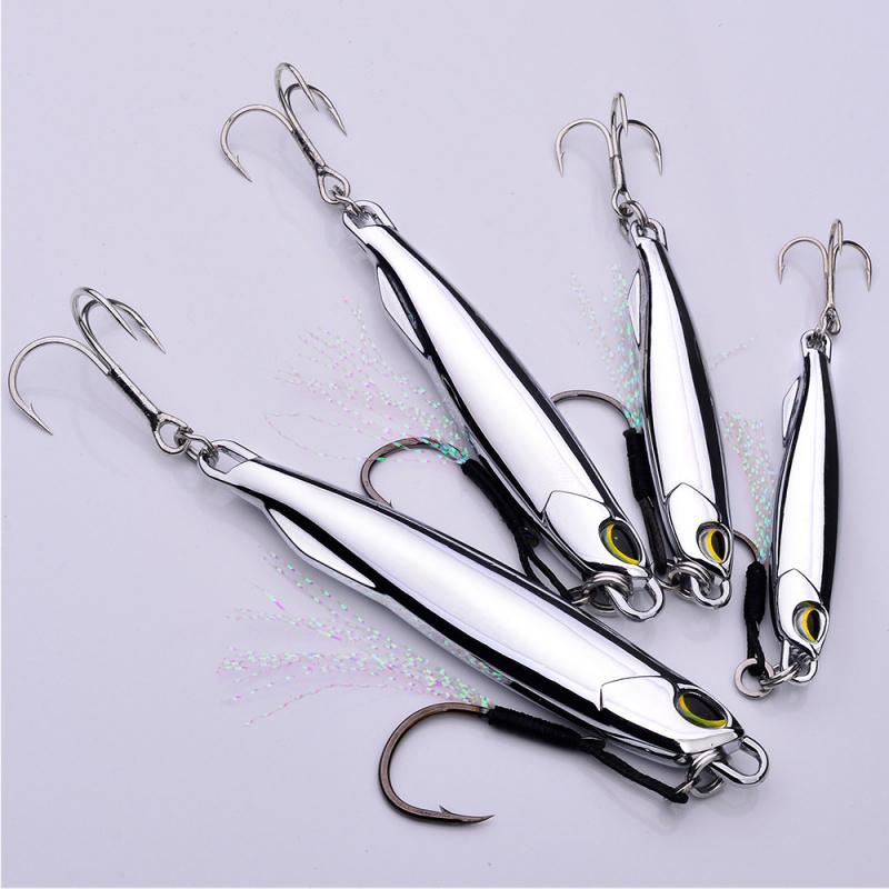 Long Casting Sinking Shore Casting Jig Lure with Feather Treble Hook Metal Spinner Fast Sinking Special for Mackerel Bass Whiteb