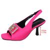 Fashion Women's Fashion Square Toe Sandals 2025 Summer New Designer Open-toed Rhinester Metal Buckle Heels Shoes Pumps Zapatos De Mujer