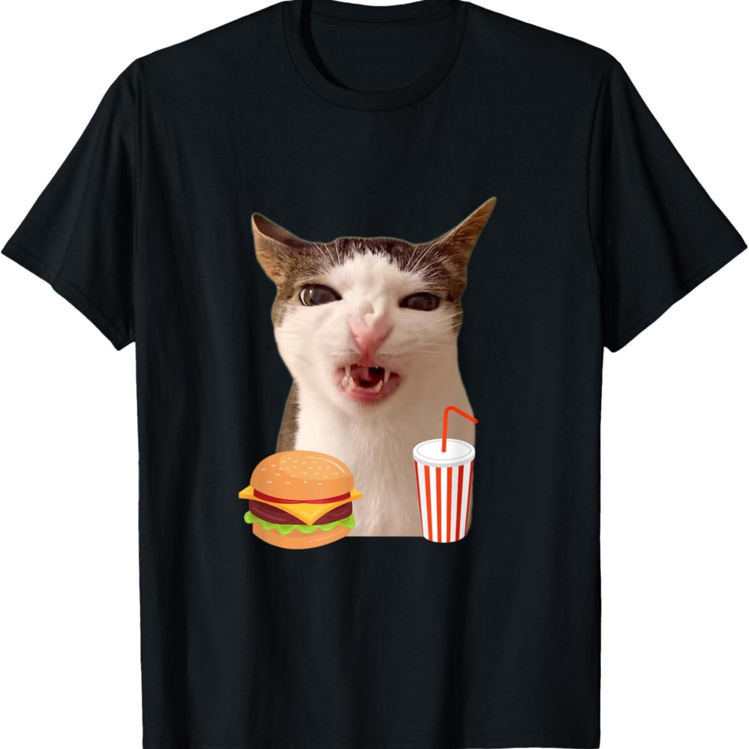 

Cat Crunching Food Meme T-Shirt for Men Women Kids S чёрный